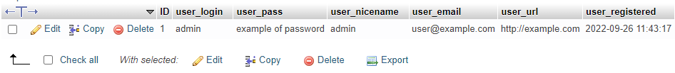 Editing login credentials in phpMyAdmin