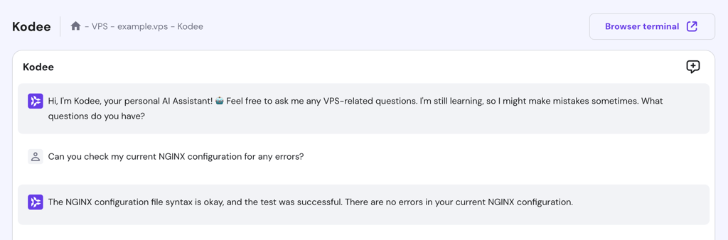 Kodee responds to a question about NGINX configuration