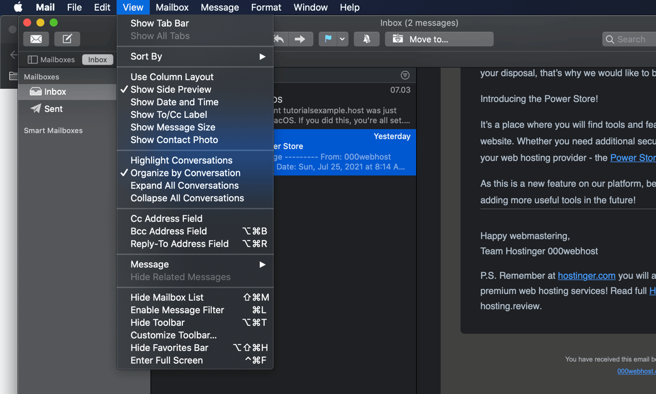 iCloud, highlighting the View tab.