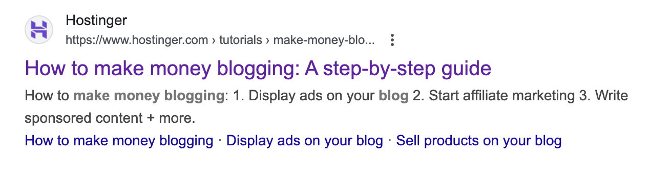 A meta title and meta description example on search results