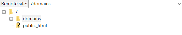 The remote site window showing domains and public_html files