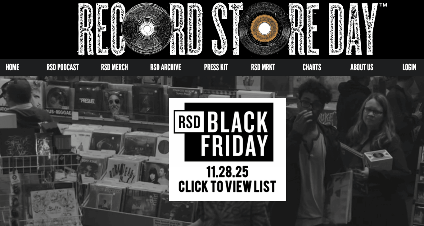 Homepage of Record Store Day, showing their Black Friday offer