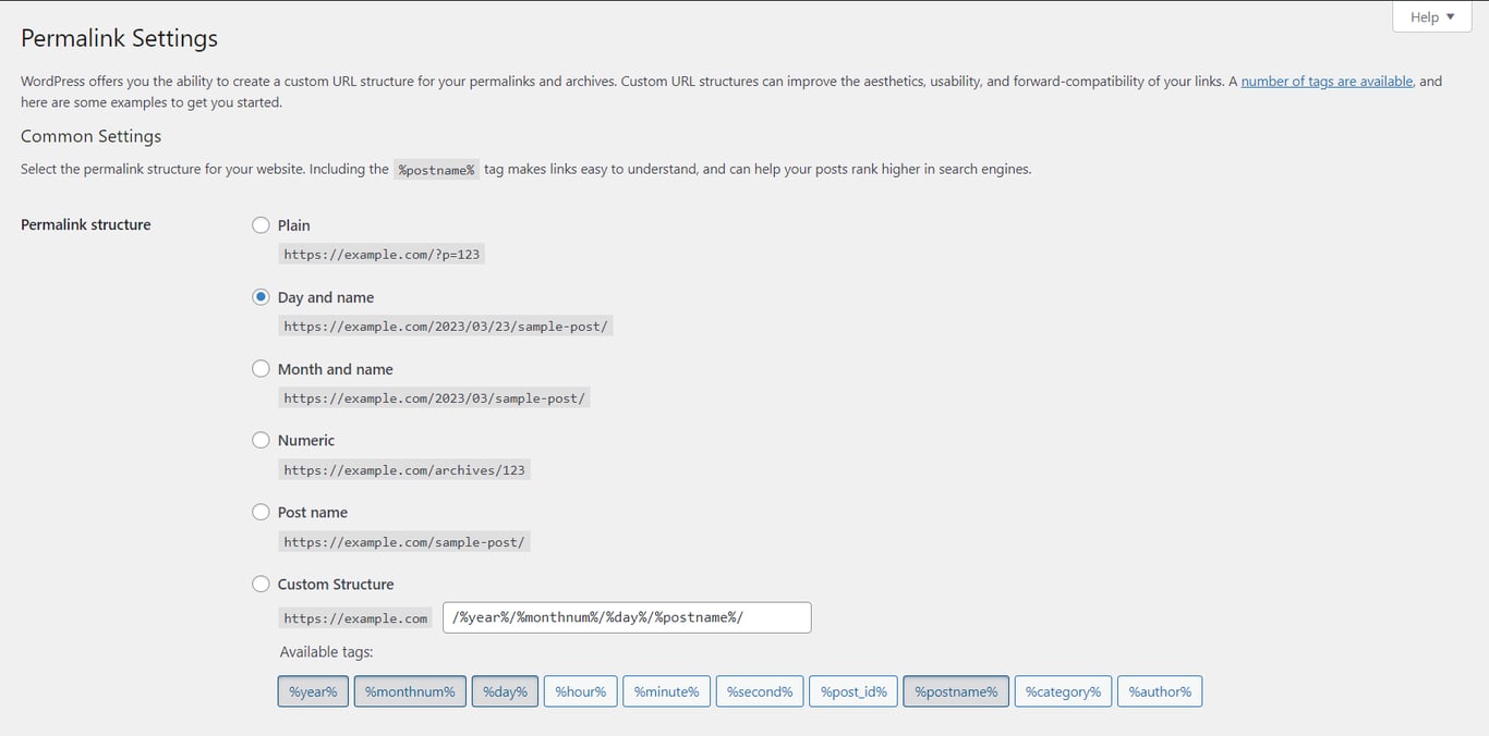 Permalink Settings in the WordPress dashboard