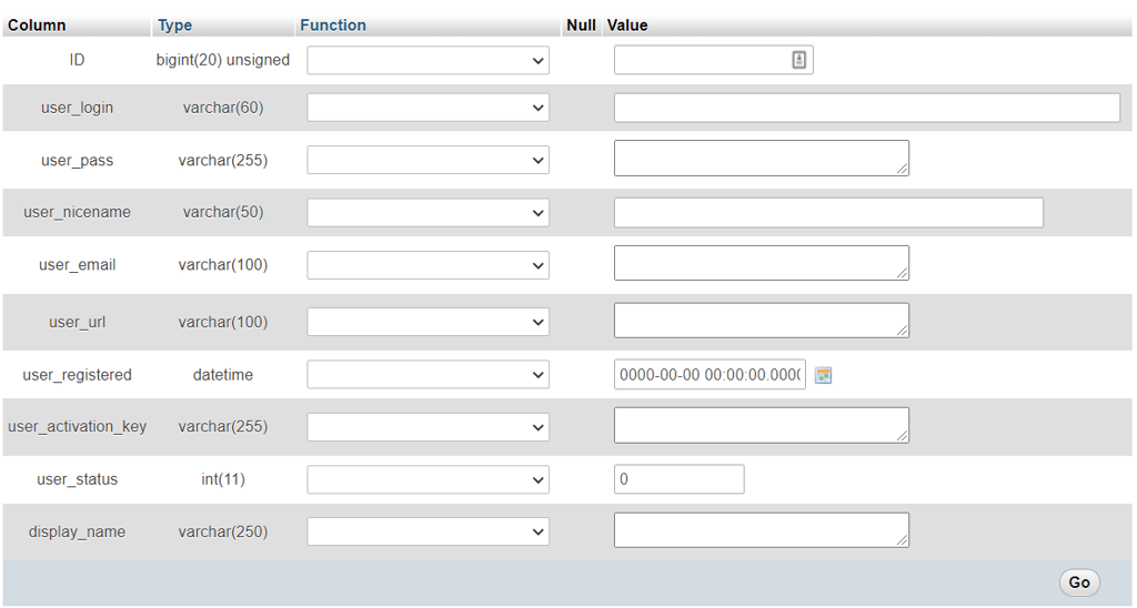 Filling out the fields to restore WordPress administrator privileges