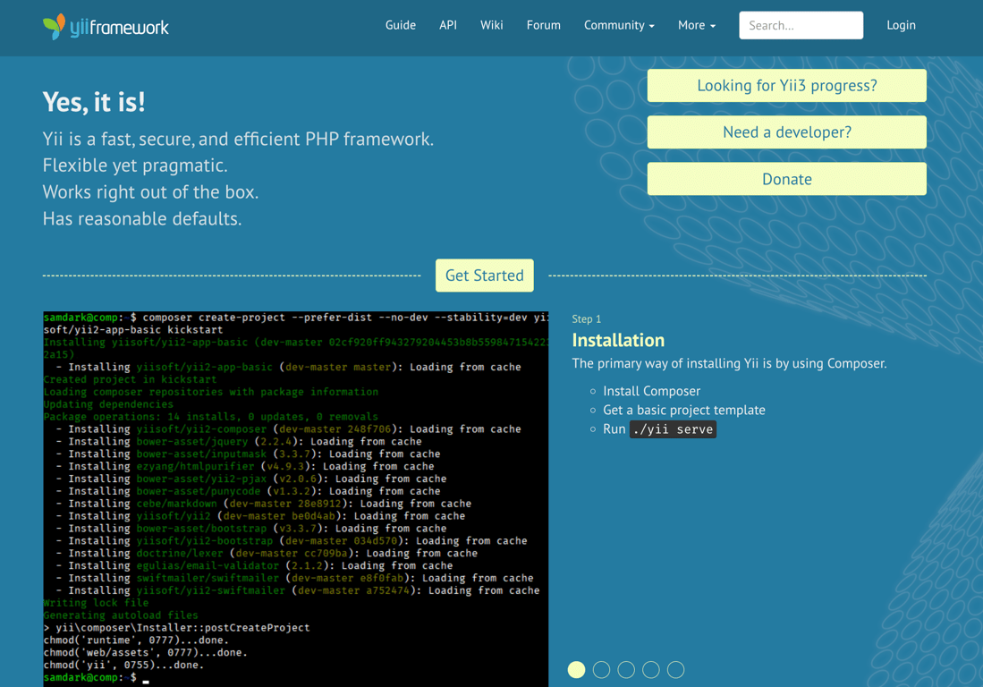 Yii's official homepage