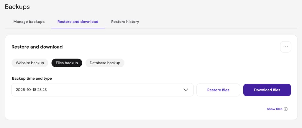 Download backup file on Hostinger dashboard