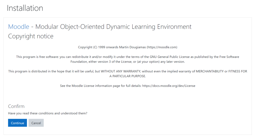 Moodle installation copyright