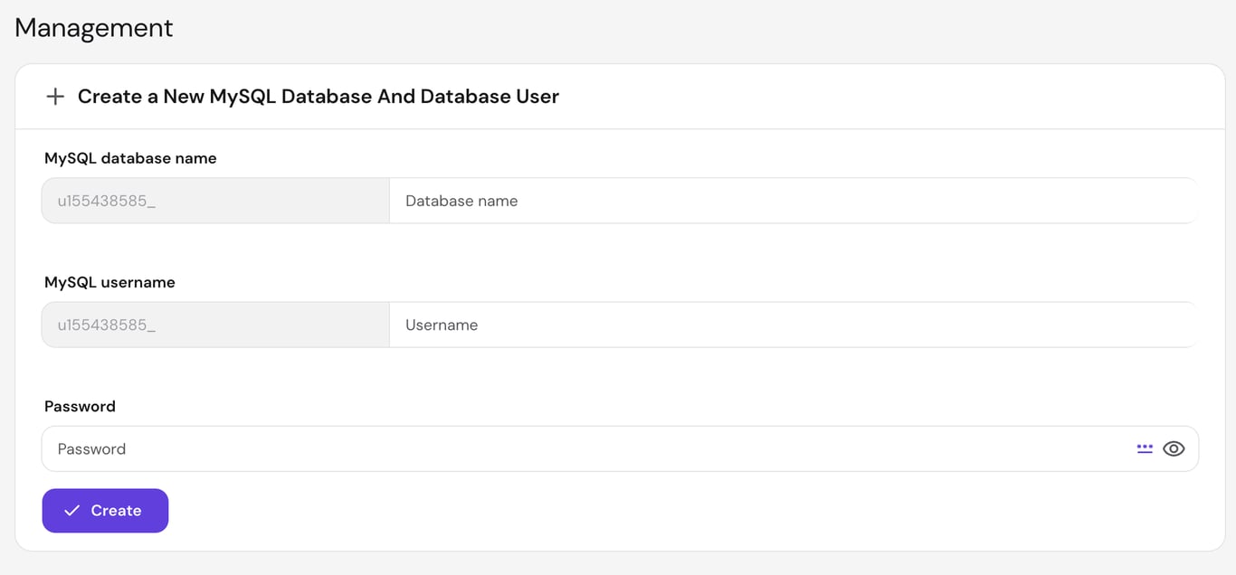 Create a new MySQL database UI