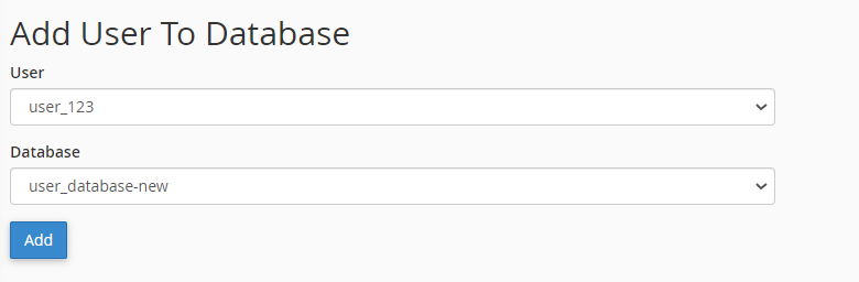 The Add User To Database fields on cPanel