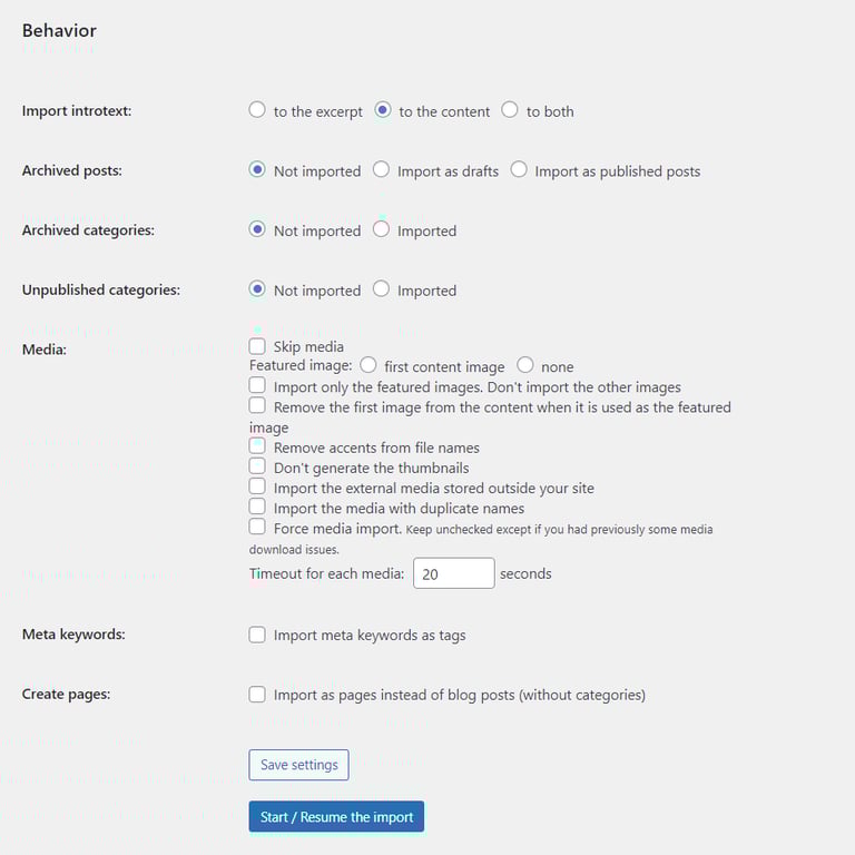 The behavior section