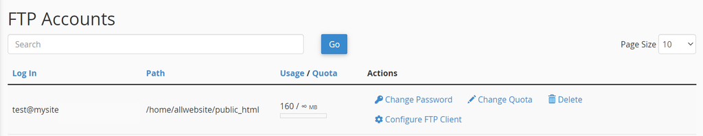FTP Accounts section