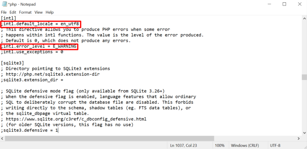 Adding the values to the php.ini file