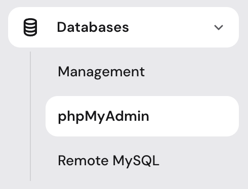 phpMyAdmin menu button
