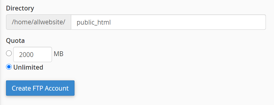 Enter the account's home directory into the Directory field