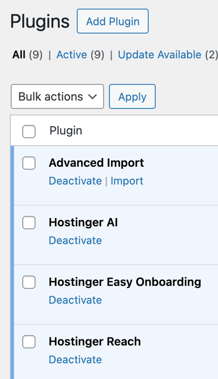 Plugins dashboard in WordPress