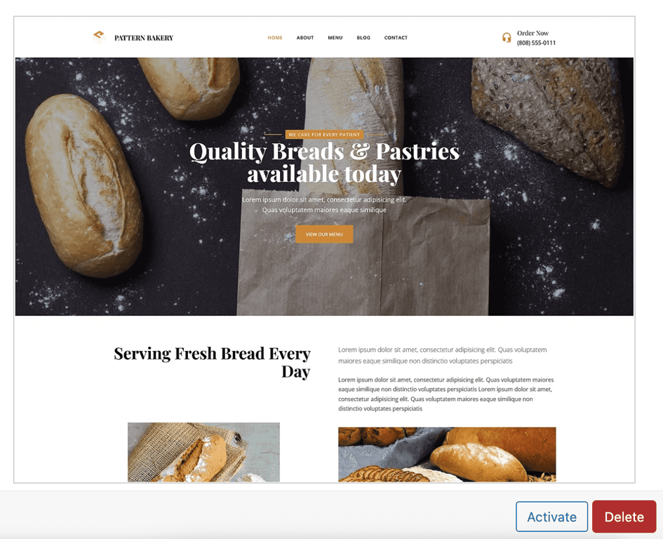Theme details preview in WordPress