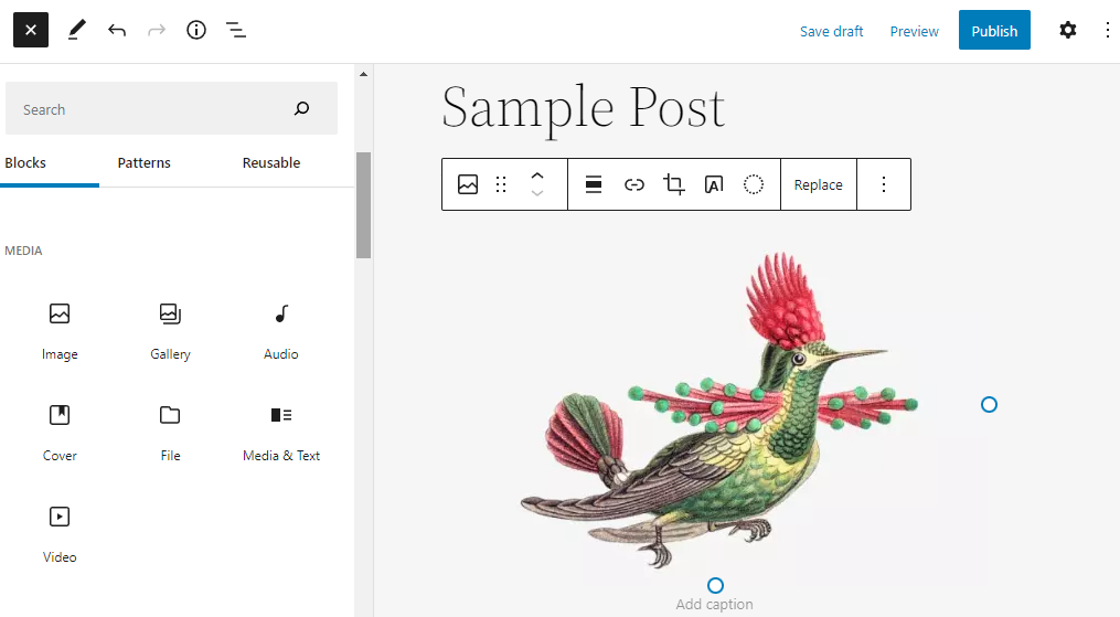 Image block in the block editor