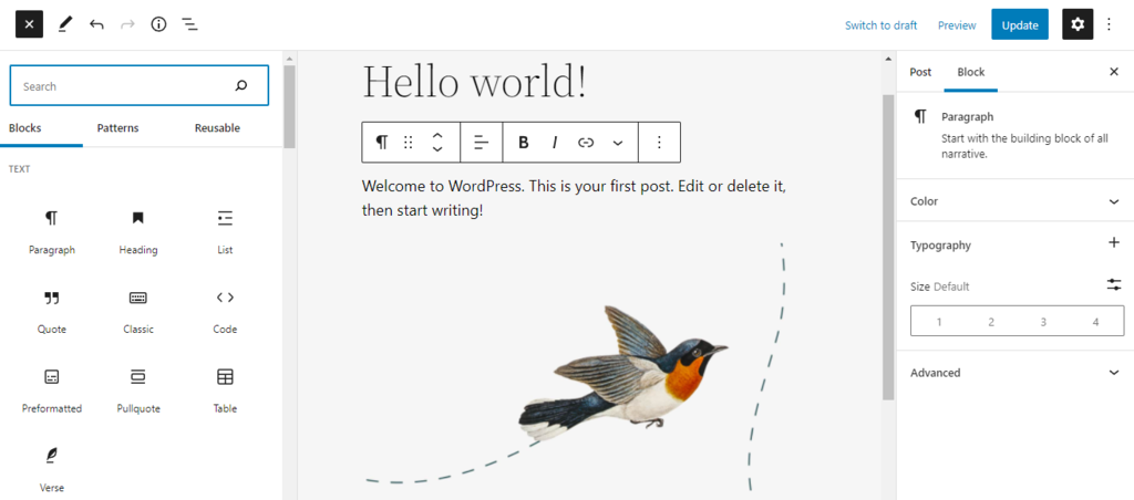 WordPress block editor interface