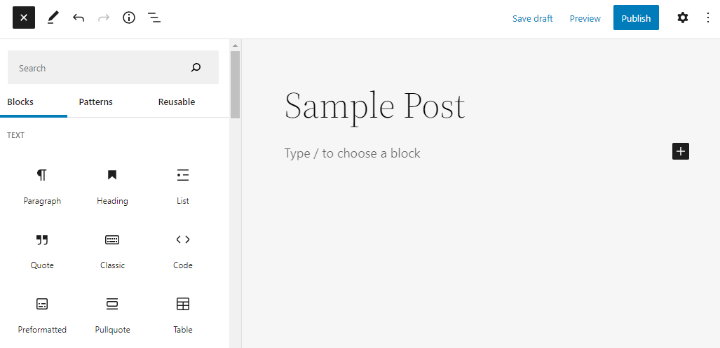 WordPress block inserter