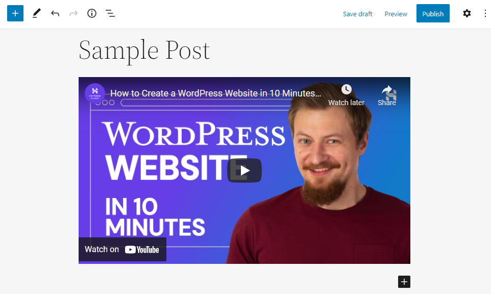 YouTube video embedded in a WordPress post