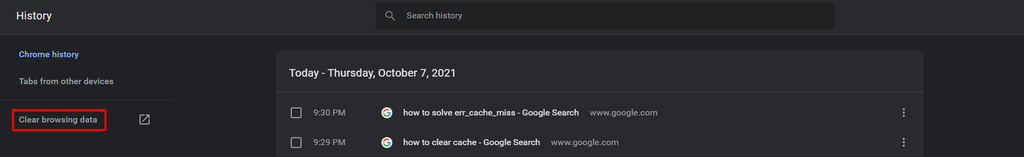 Clear browsing data on Google Chrome