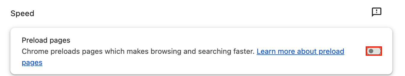 The Preload pages option in Chrome's Settings menu