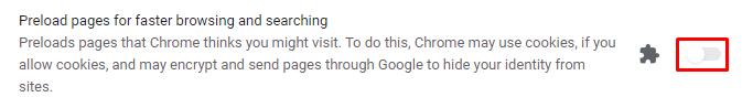 Google Chrome preload pages toggle settings