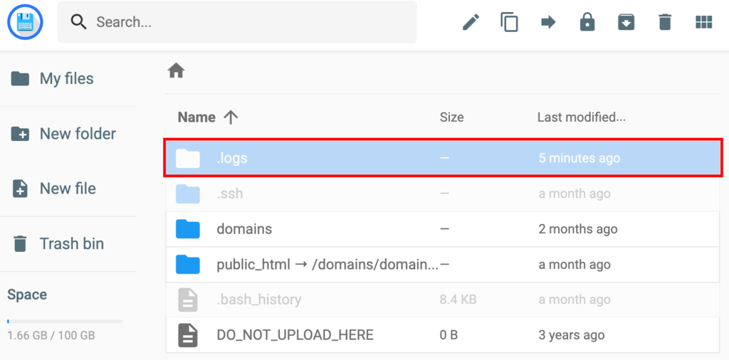 The .logs folder on Hostinger file manager