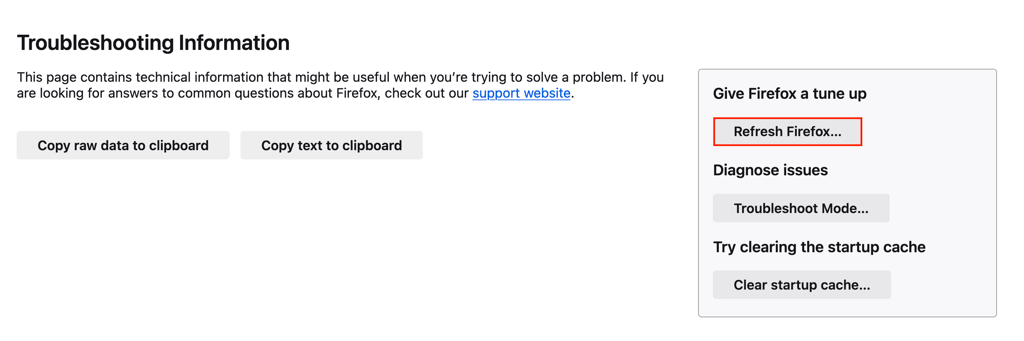 The Refresh Firefox... button in Firefox's Troubleshooting Information page