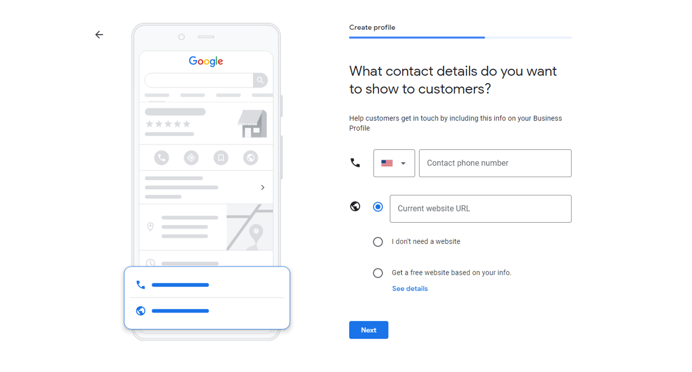 Google My Business add contact details
