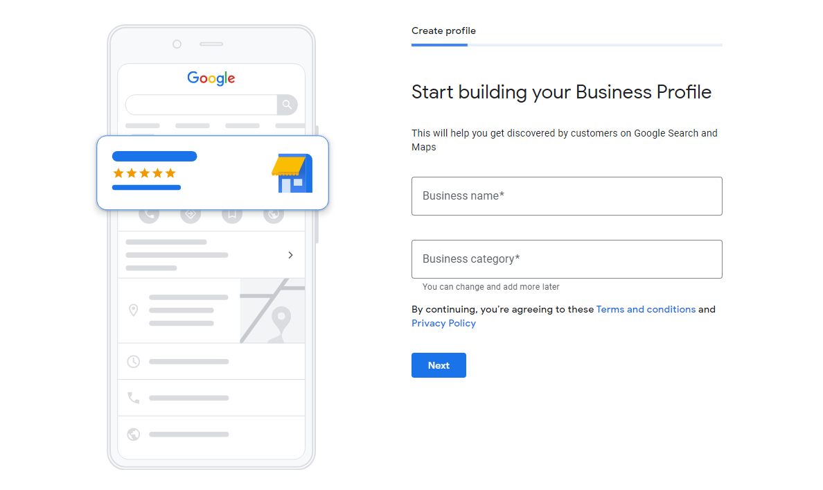Google My Business setup, first step