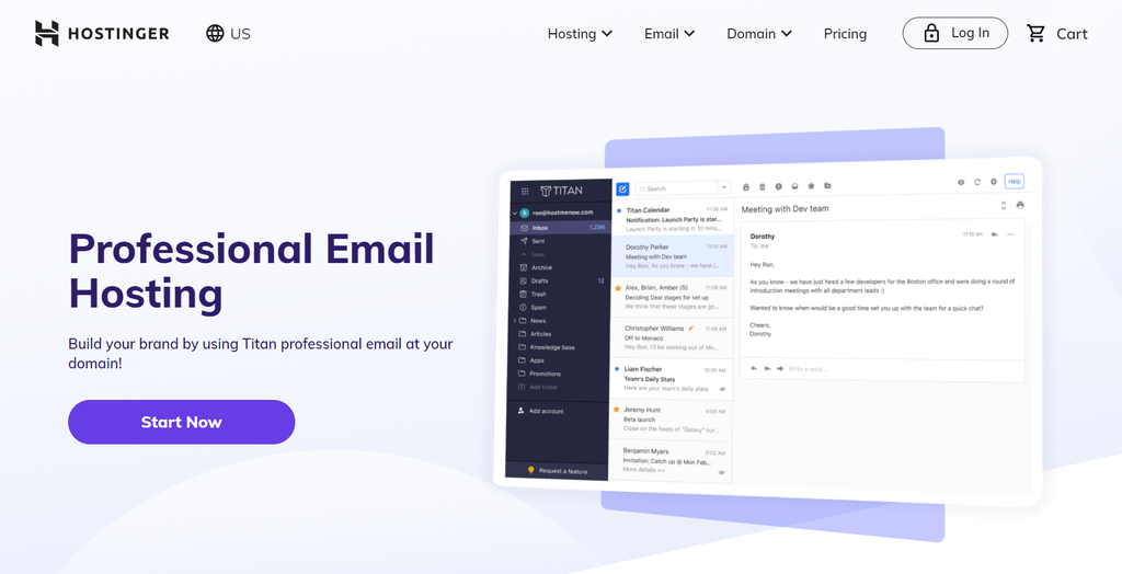 Hostinger's landing page for email hosting.