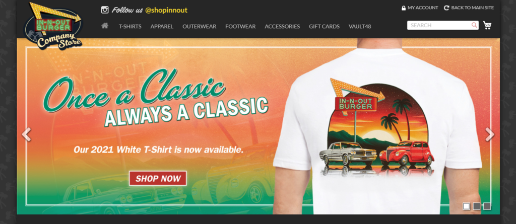 Screenshot of the In-N-Out Burger merchandise store The In-N-Out Burger merchandise store