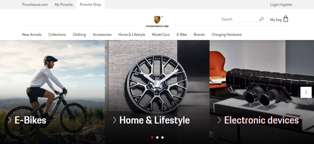 Screenshot of the Porsche merchandise store The Porsche merchandise store