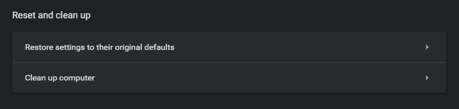 Google Chrome restore settings options