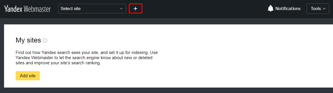 Yandex Webmaster add sitemap button