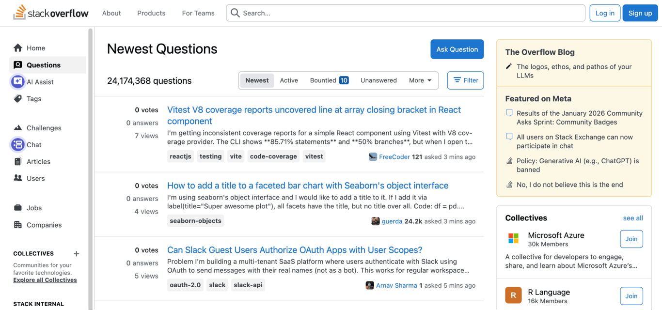 Homepage of Stack Overflow