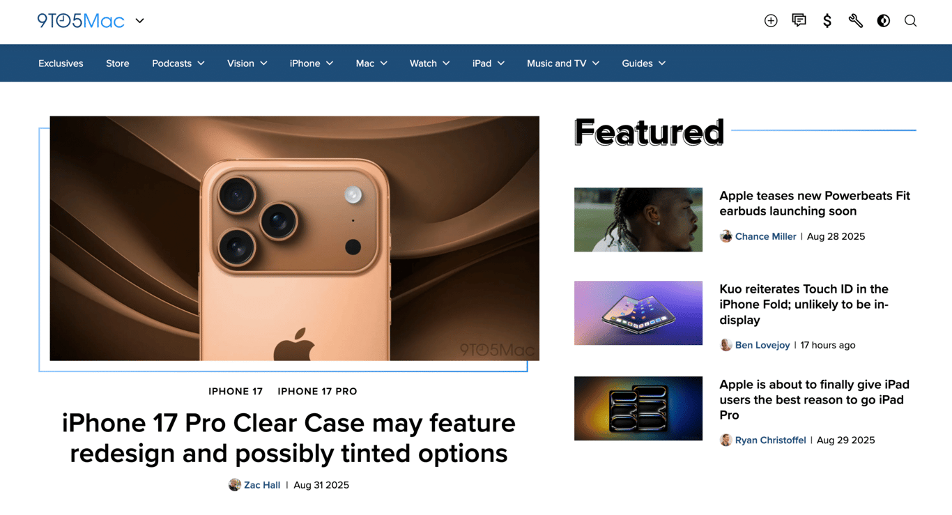 The 9to5Mac blog homepage