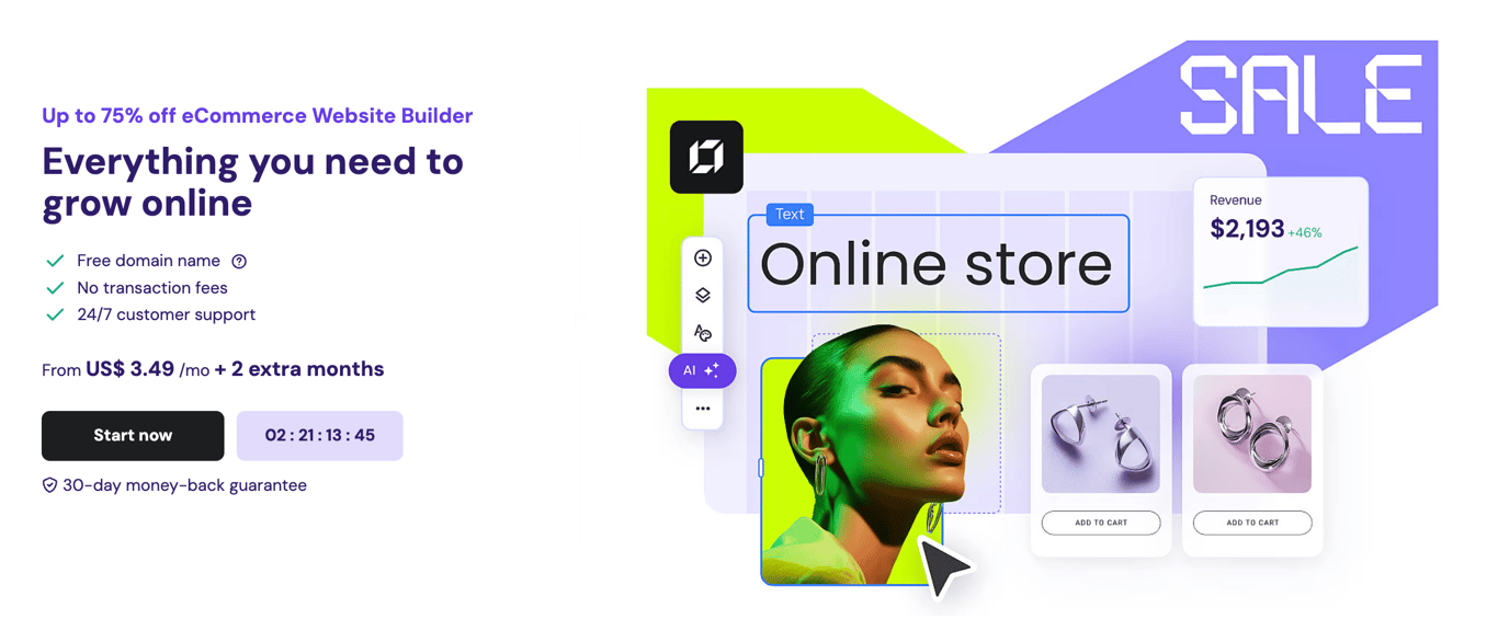 Hostinger eCommerce website builder homepage view