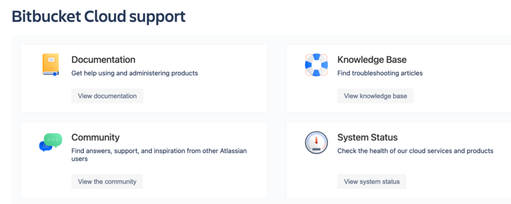 Various support resources for Bitbucket Cloud users