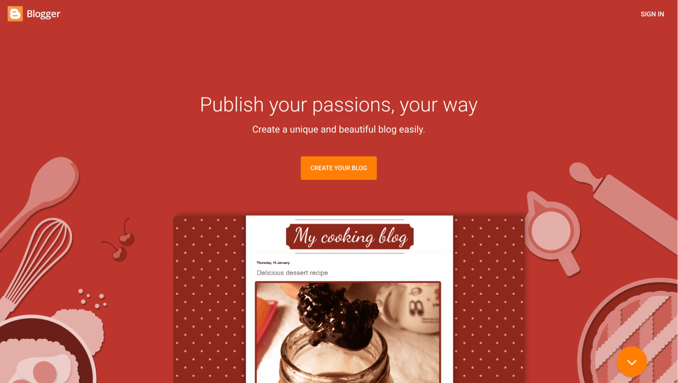 Blogger's landing page