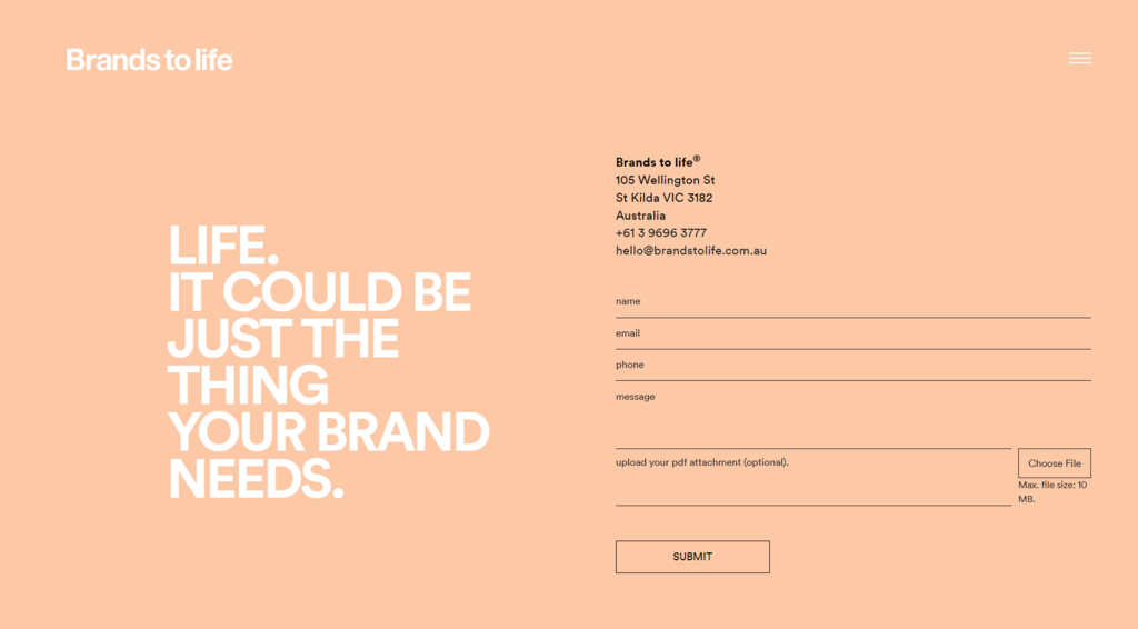 Brands to life's contact page