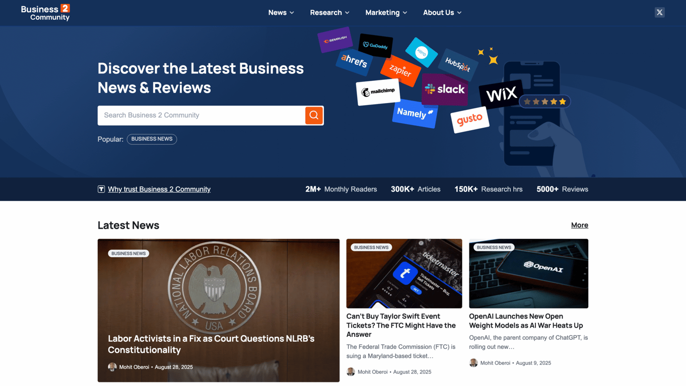 Business2Community blog homepage