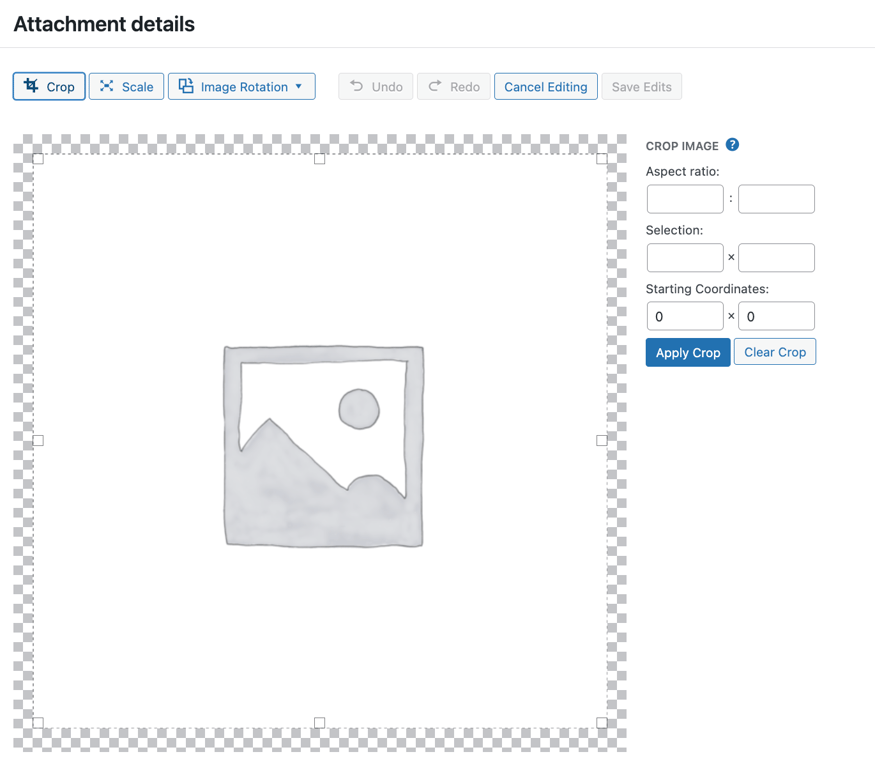 Screenshot of WordPress Media Library's image cropping feature WordPress Media Library's image cropping feature