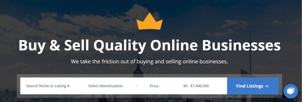 Screenshot of Empire Flippers' home page