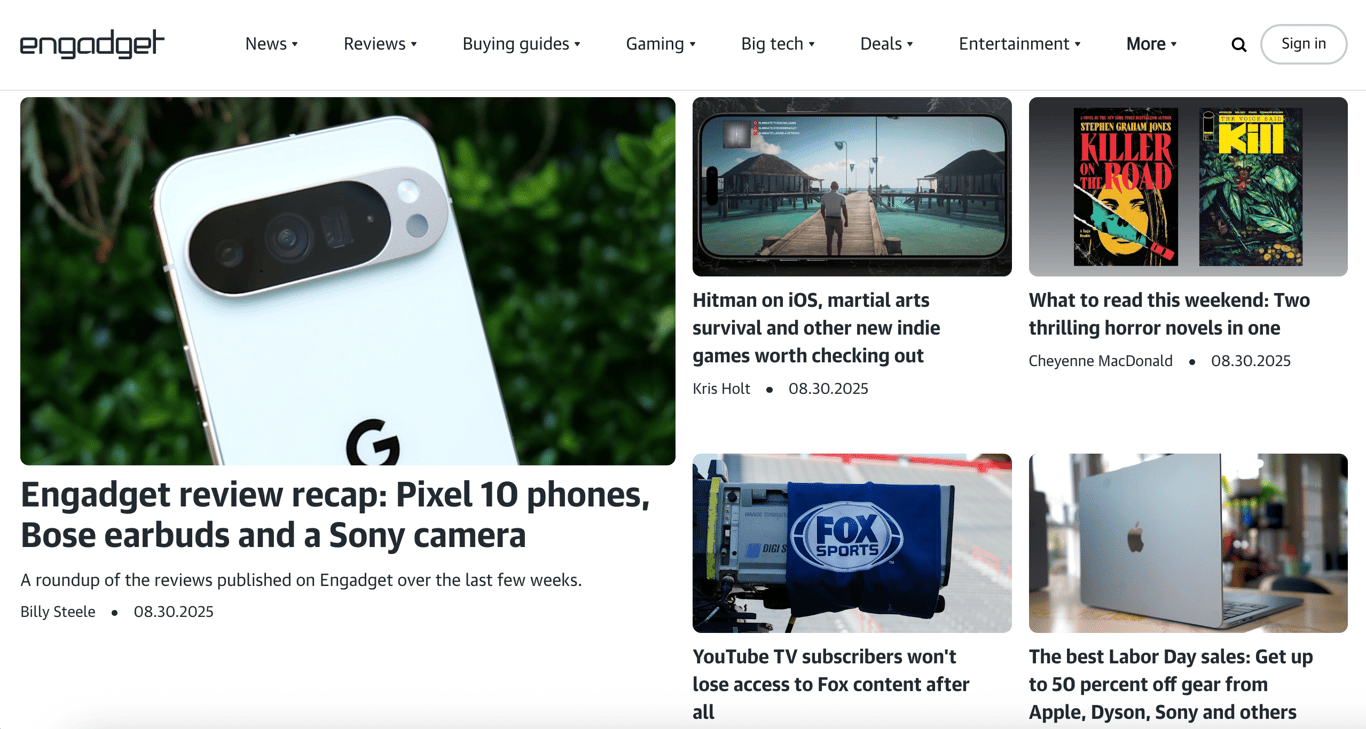 Engadget blog homepage