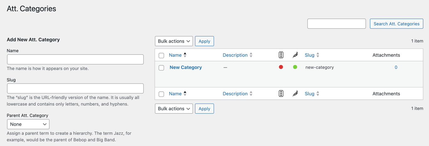 Attachment Categories panel in WordPress
