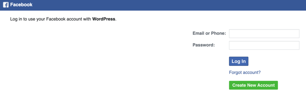 Facebook login panel