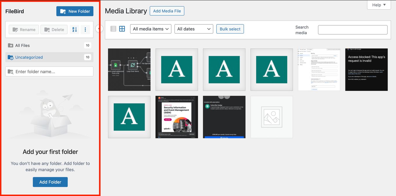 FileBird media folder organization