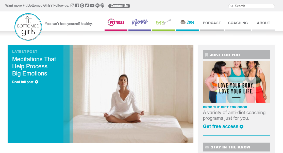 The Fit Bottomed Girls website homepage The Fit Bottomed Girls website homepage.